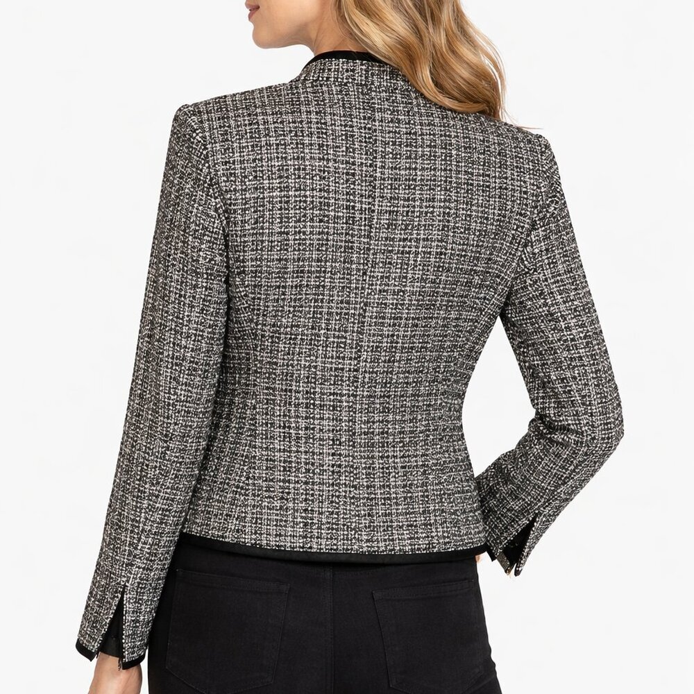 Vintage Harold’s Tweed Blazer Size 10 Pockets Wool Blend Black Fringe Workwear - Picture 2 of 12